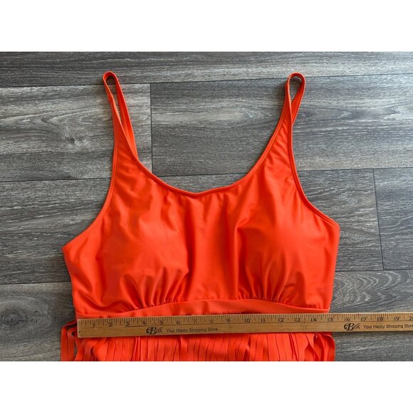 NWOT WOMENS PLUS SIZE BATHING SWIMSUIT ORANGE TIERED FRINGE PADDED 3XL - Picture 2 of 7